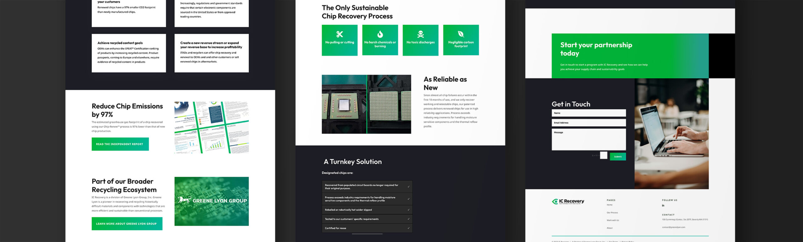 three screenshots of IC-recovery WordPress website design
