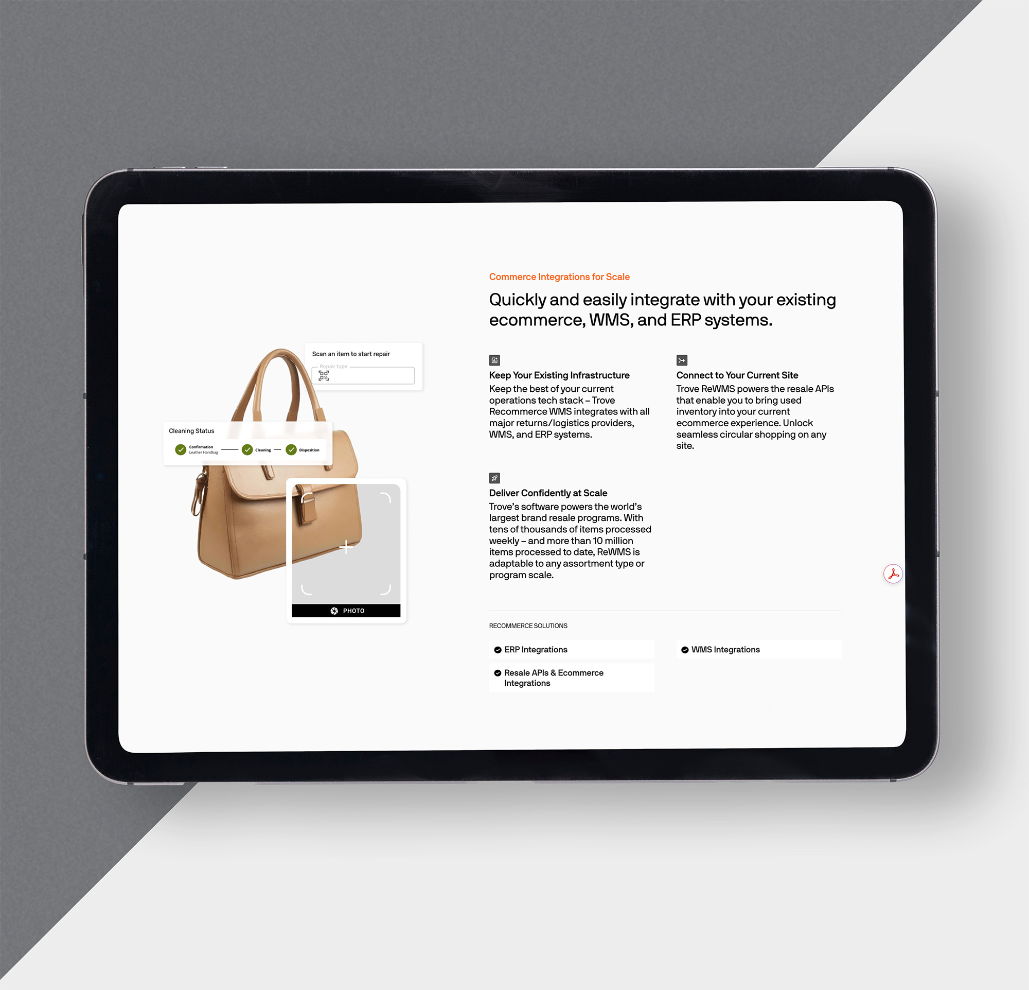 Mockup of a tablet displaying Trove website