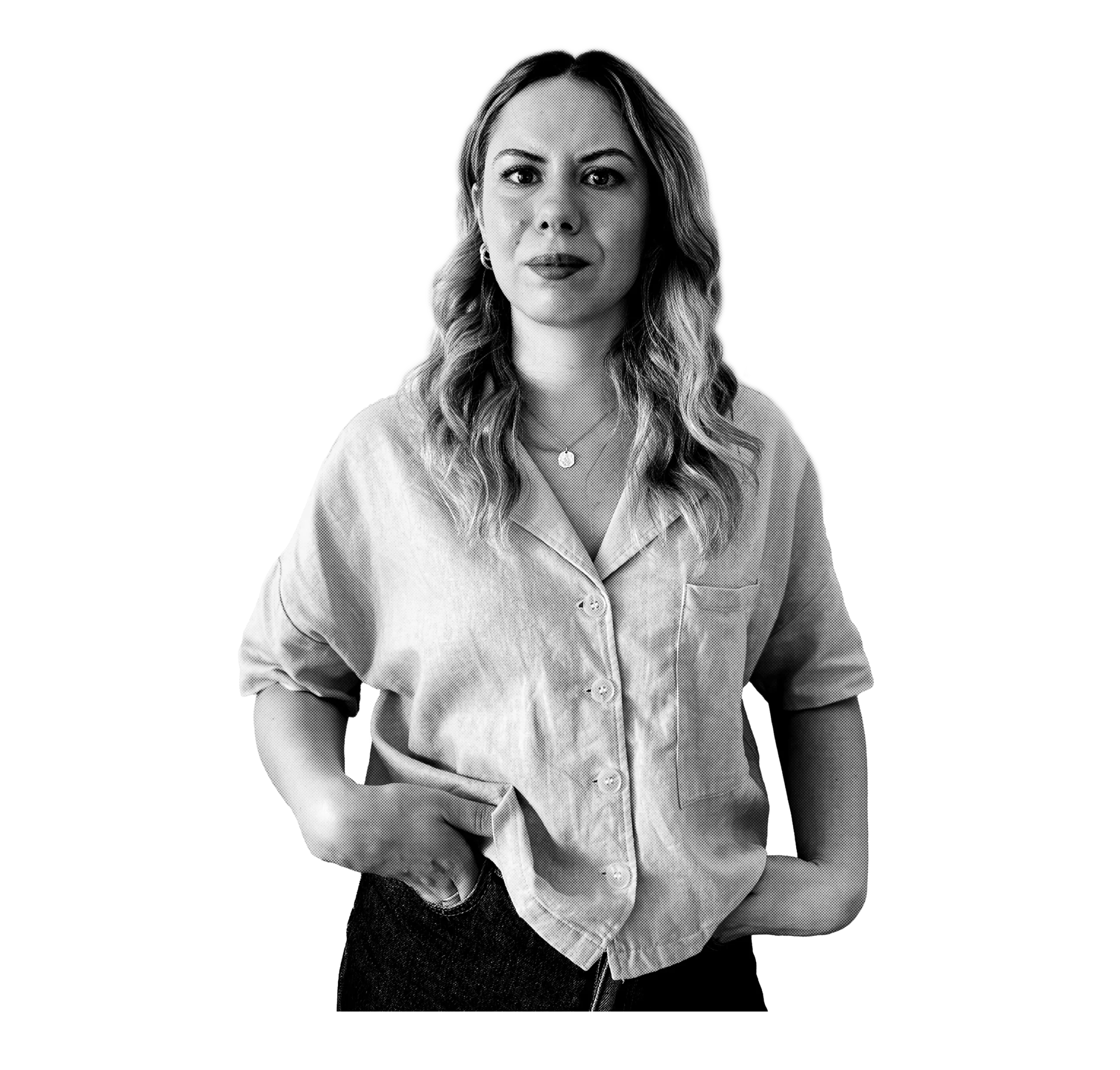 black and white portrait of julia karl looking straight
